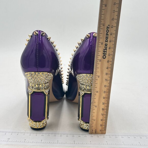 FSJ purple Rivets Bridal Pointed Toe Chunky High Heel Crystal Pumps Dress Shoes - Picture 5 of 8